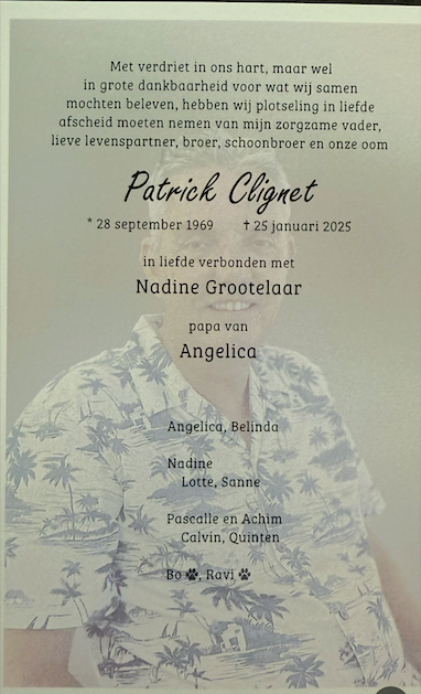 Het overlijdensbericht van Patrick Clignet